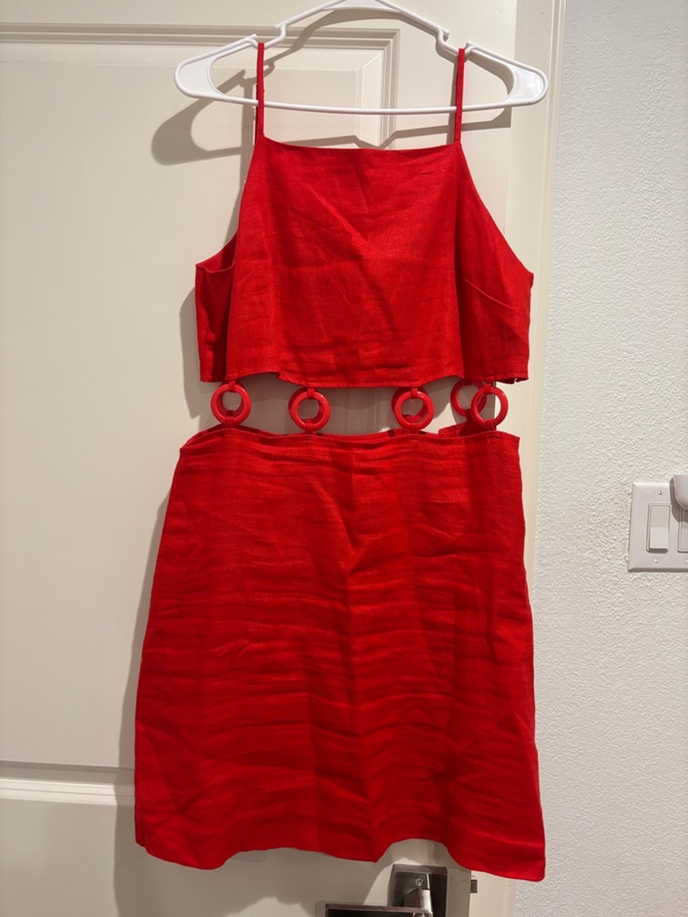 EUC Linen Mini Dress With 70s Circle Beads - Size 12